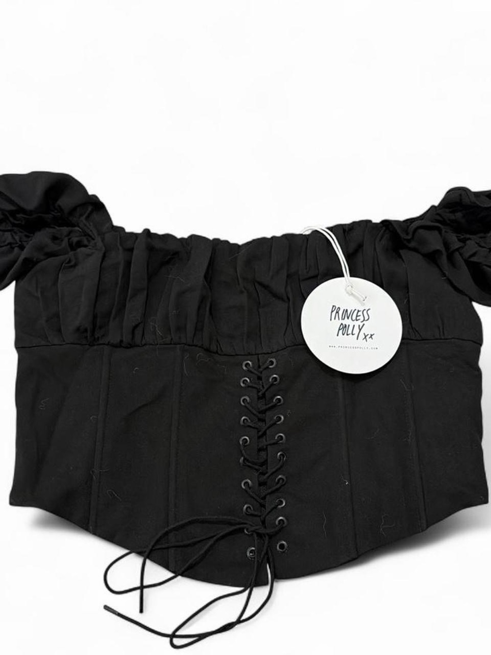 Princess Polly Black Off-Shoulder Ruffled Corset Top